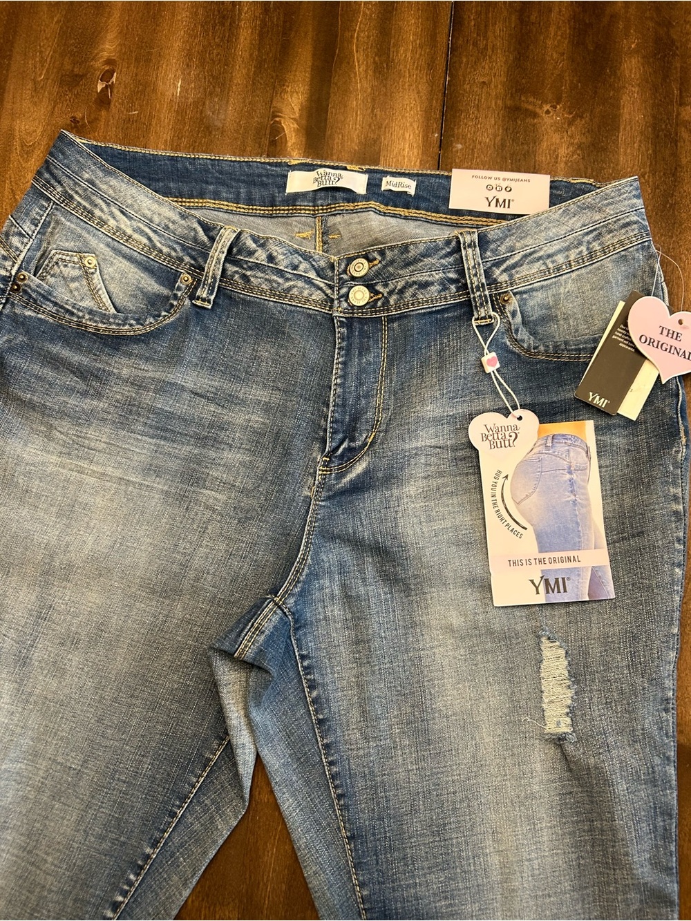 YMI Light Blue Mid-Rise Stretch Jeans Cuffed Size 18